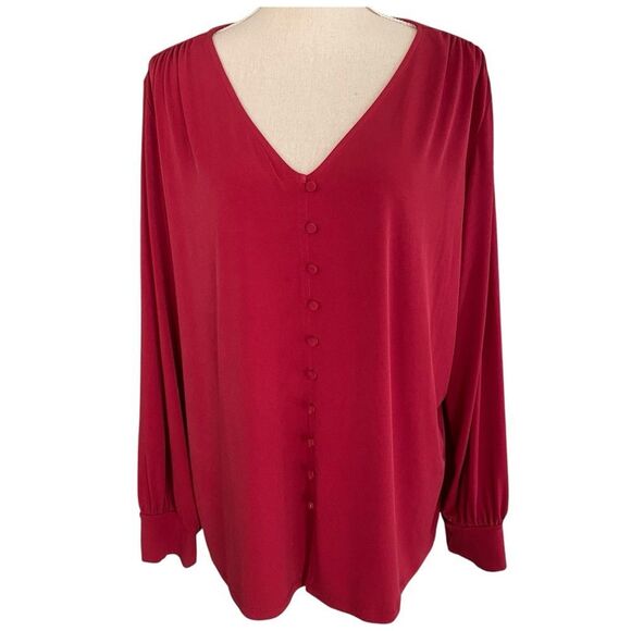 Women's Calvin Klein Deep Red V-Neck Blouse Size XL - Picture 1 of 9